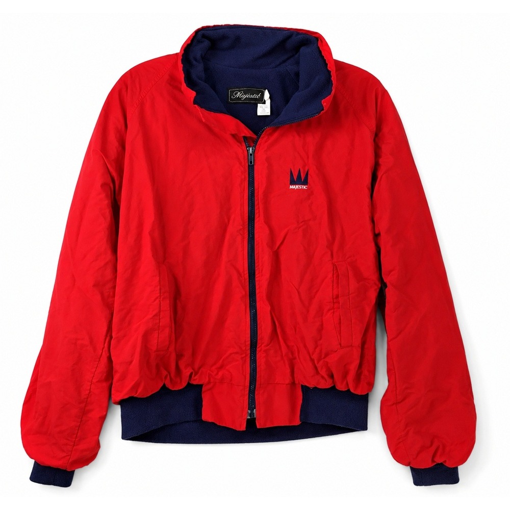 Majestic Girard Vintage Bomber Jacket Red Navy Blue Fleece Lined Men‎ Large XL